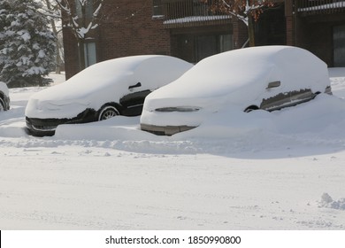 Cars Covered In Snow In Snowstorm In Michigan