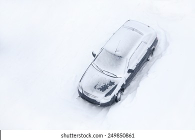 Cars Covered With Snow, View From Above