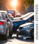 Cars crash accident on the street. Damaged automobiles. Car Insurance Concept	