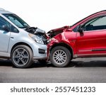 Cars crash accident on the street. Damaged automobiles. Car Insurance Concept	