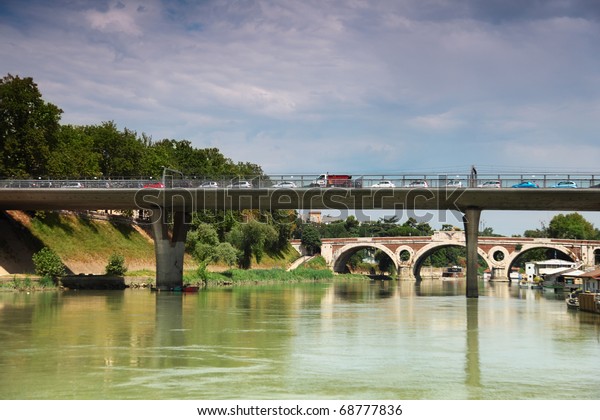 cars go over bridge on Tiber River, away bridge
Trastevere in Rome, Italy