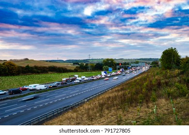 Cars In Motion At M1 Motorway In England