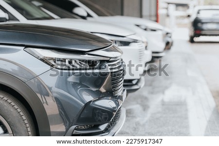 Cars parked in a row in the parking lot