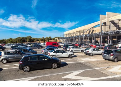 Cars passing through the toll station in a beautiful summer day, France