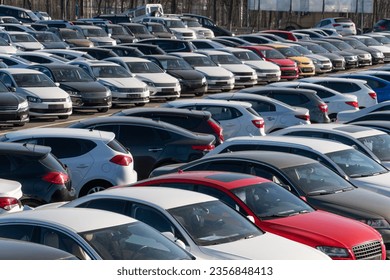 Cars in a row. Used car sales. - Shutterstock ID 2356848413