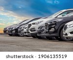 Cars For Sale Stock Lot Row. Car Dealer Inventory