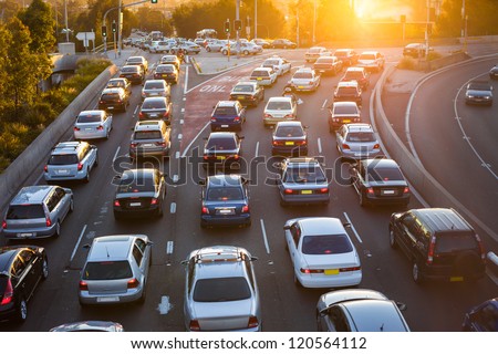 Cars stuck in traffic at an intersection