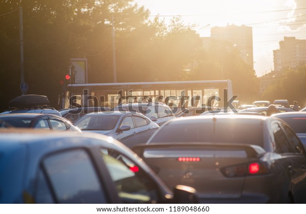 cars stuck in a traffic\
jam