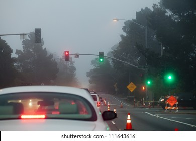 Cars In Traffic Construction Zone Green Lights