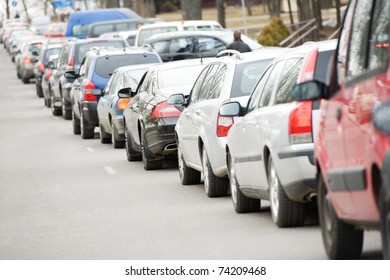 Cars In Traffic Jam In A City During Rush Hour