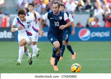 CARSON, CA. - FEB 01: USA M Landon Donovan #10 In Action During The U.S. Mens National Team Soccer Friendly Against Korea Republic On Feb 1st 2014 At The StubHub Center In Carson, Ca.