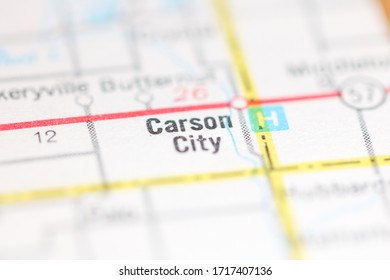 Carson City. Michigan. USA On A Geography Map.