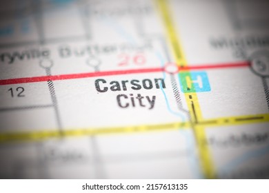 Carson City. Michigan. USA On A Geography Map.