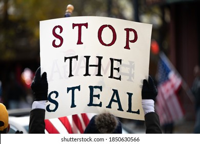 Carson City, Nevada / USA - November 7 2020: Trump supporters gather in Nevada's state capital for the, "Stop the Steal," protests after the president's loss to Joe Biden in the 2020 election. 