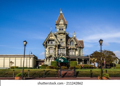 Carson Mansion In Eureka, California, Beautiful Victorian Style House In Old Downtown