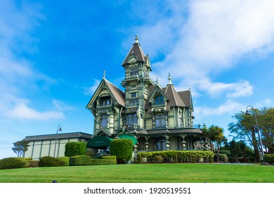 Carson Mansion Exterior View. The Building Is A Historic Victorian House Located In Old Town And Own By Private Ingomar Club. - Eureka, California, USA - 2021