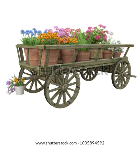 Cart with flowers. Effect Tilt Shift.