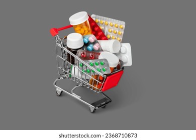 Cart of Pills on grey Transparent background - Shutterstock ID 2368710873