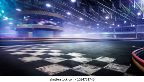 Cart Race Track Finish Line In Motion Background