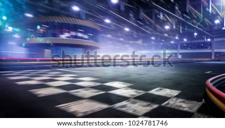 Cart race track finish line in motion background