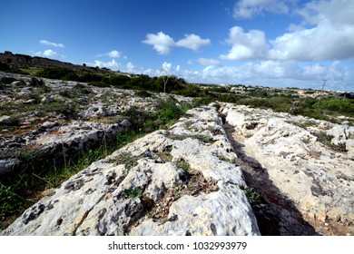 Cart Ruts at Misrah Ghar il-Kbir Malta - Shutterstock ID 1032993979
