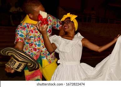 Cartagena, Bolívar/ Colombia; 01/09/2020; Couple dance the Cumbia traditional, folk dance which has the contribution of three races: indigenous, black and white. 