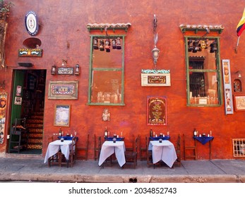 Cartagena, Colombia: 20.04.2019: Exterior Of Restaurant In The Old Town