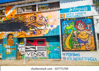 CARTAGENA, COLOMBIA - FEBRUARY 25, 2015: Colorful Creative Graffiti Street Art In Cartagena De Indias