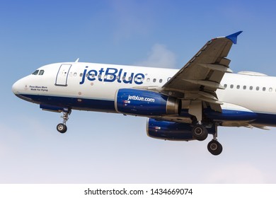 Cartagena, Colombia – January 28, 2019: JetBlue Airbus A320 airplane at Cartagena airport (CTG) in Colombia.