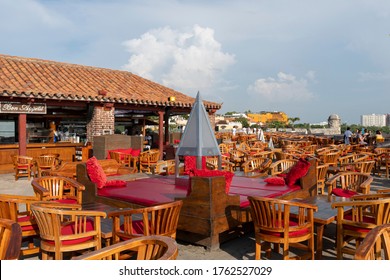 Cartagena De Indias, Colombia - 05/29/2018: A View Of Cafe Del Mar, An Iconic And Famous Bar