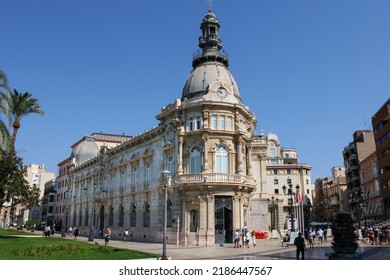 Cartagena, Spain - 07 04 2022: Consistorial Palace, Cartagena's Town Hall, Early 20th Century Art Nouveau Building