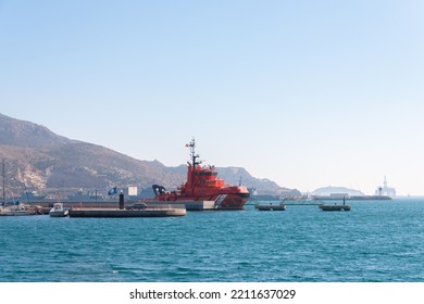 CARTAGENA, SPAIN - 22 FEBRUARY 2019 A Rescue Tug Moored In Puerto Comercial, Cartagena, Spain, Belonging To
Salvamento Maritimo, The Spanish Maritime Safety Agency