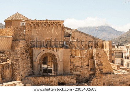 Cartagena, Spain - April 21, 2023: Architectural details of buildings in the city centre of Cartagena, Spain on April 21st, 2023