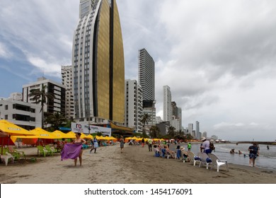 Cartagena/Colombia-12/6/2019: Bocagrande - the beach district of Cartagena de Indias, called "Miami" by locals. Condos, timeshares, hotels and shopping centers. An the beach.