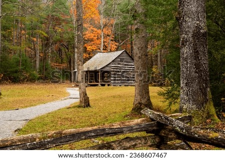 Carter Shields Cabin in Cades Cove, a historic area in Great Smoky Mountains National park, Tennessee, USA