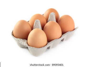 A carton of fresh free range eggs on a white background.