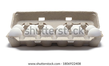 Carton of Large Eggs Opened Front View Isolated on White.