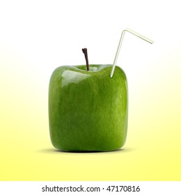 Carton Shaped Apple Juice With Straw