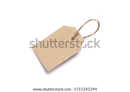 Carton tag for gift box with space for text on white background. Top view.