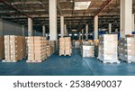 Cartons on the pallet at logistics warehouse