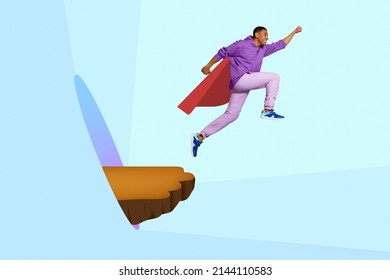 Cartoon style designed collage diverse ethnicity generic superhero figure flying out from secret cave base in space dc marvel comics inspiration background