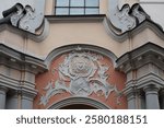 Cartouche with the relief of the Coat of Arms of the Polish-Lithuanian Commonwealth. Dominican Church of the Holy Spirit in Vilnius, Lithuania