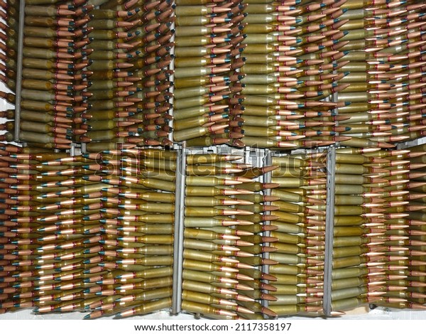 Cartridges from automatic combat rifle AK-47,\
AK-74, AK-105.  Caliber 5.45 and 7.62.  Combat ammunition for\
weapons.  Belts stuffed with\
bullets.