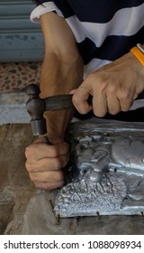 Carve silverware Close up