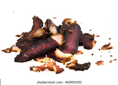 Carved beef biltong, a South African delicacy of dried cured meat, known for its umami flavours.