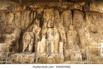 Carved Buddha Limestone at Longmen Grottoes or Caves (Dragon gate Grottoes), The World Heritage Site in Luoyang, Henan province, China.