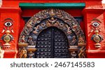 Carved Entrance with Hindu Deities of Taleju Bhavani Temple, Kathmandu Durbar Square, Kathmandu, Nepal.