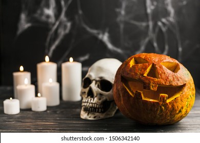 Carved Pumpkin Human Skull Candles Stock Photo 1506342140 | Shutterstock