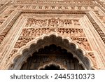 Carved rekha style facade of the 19th century Prataspeswar terracotta temple, built in 1849 in the temple complex, Kalna, West Bengal, India, Asia