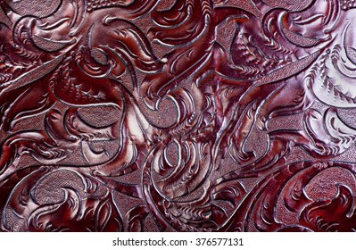 Carved And Tooled Leather Background.